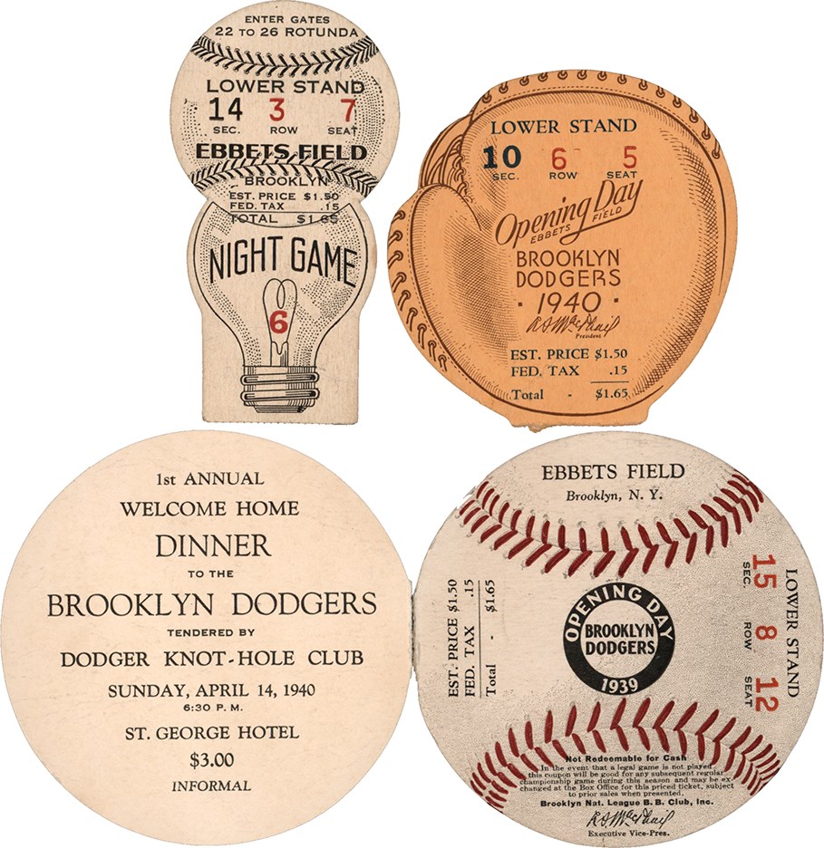 - 1939-1949 Brooklyn Dodgers Ticket Collection (7) w/Opening Day & World Series Examples