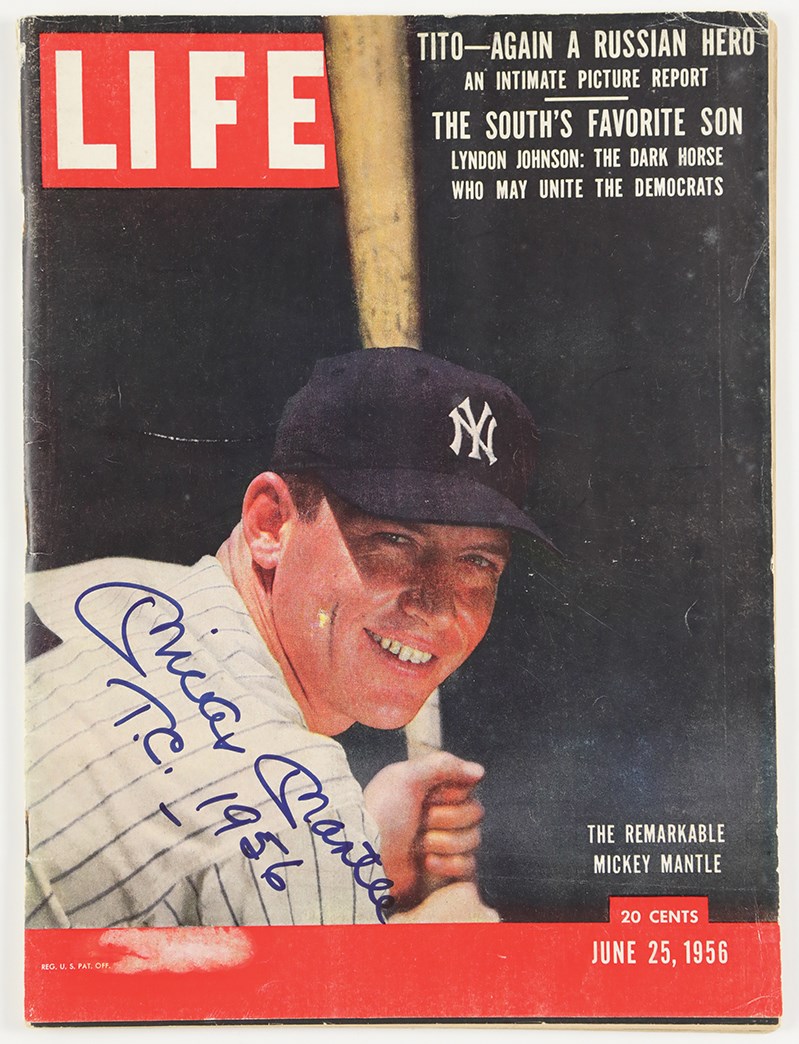 Baseball Autographs - 1956 Mickey Mantle Signed & Inscribed "T.C. 1956" Life Magazine (PSA 10 Auto)