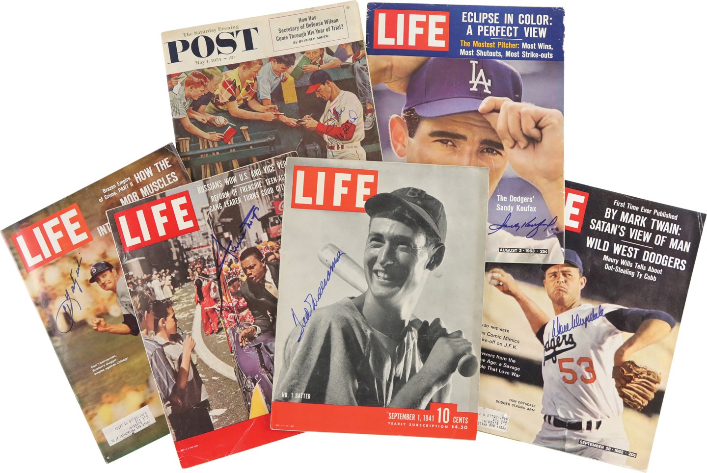 Baseball Autographs - Major HOFers Signed Magazine Collection w/Mays, Koufax & Williams (6)