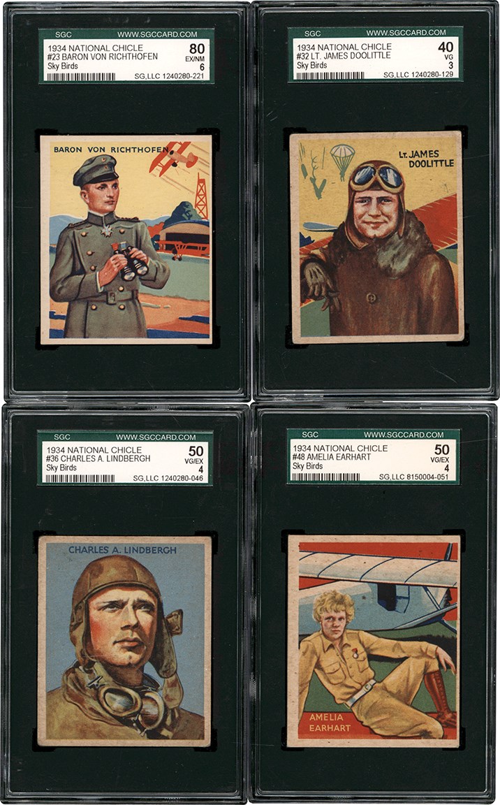 - 1934 National Chicle Sky Birds SGC Collection w/Amelia Earhart & Charles Lindbergh (4)