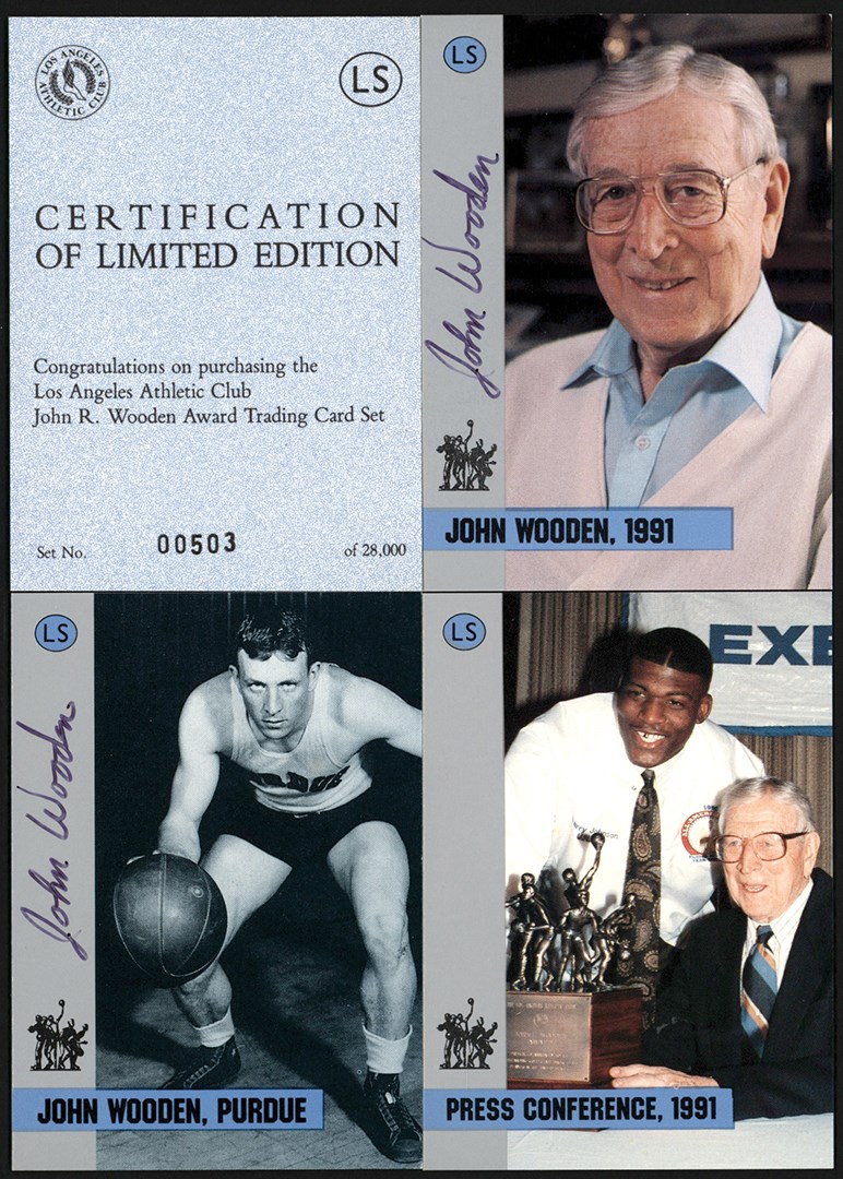 Basketball Cards - The Los Angeles Athletic Club John R. Wooden Award Trading Card Complete Set w/Two Signed by Wooden (21/21)
