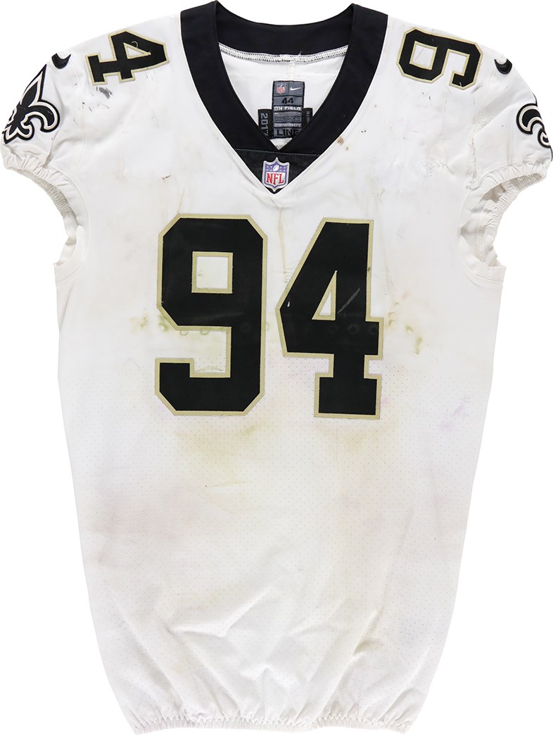 Football - 0/21/18 Cameron Jordan Unwashed New Orleans Saints Signed Game Worn Jersey - Jersey Swap with Terrell Suggs! (Davious Photo-Matched LOA)