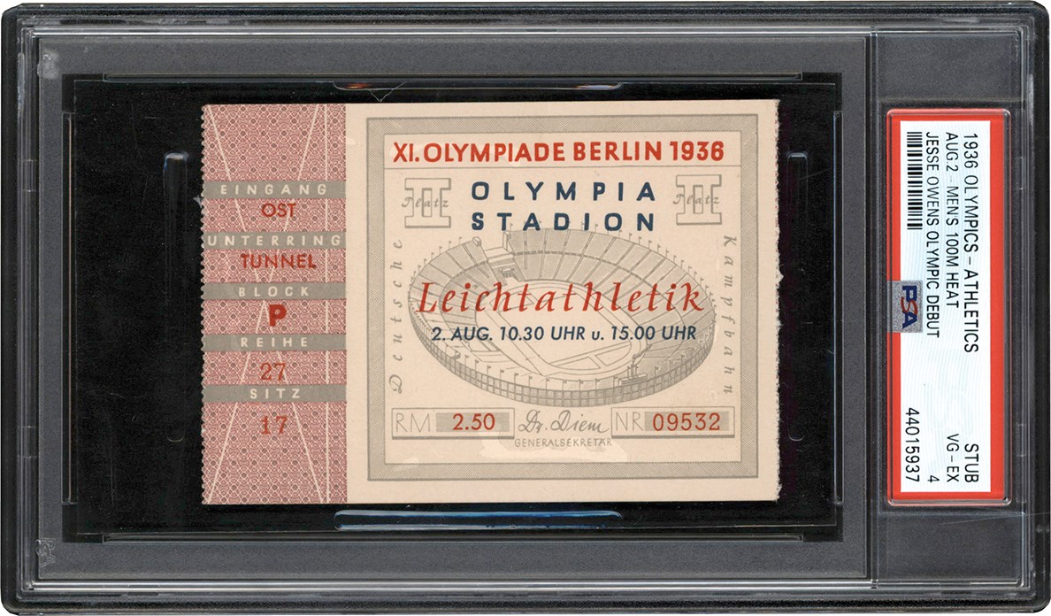 Olympics and All Sports - 1936 Jesse Owens Olympic Debut Ticket Stub PSA VG-EX 4
