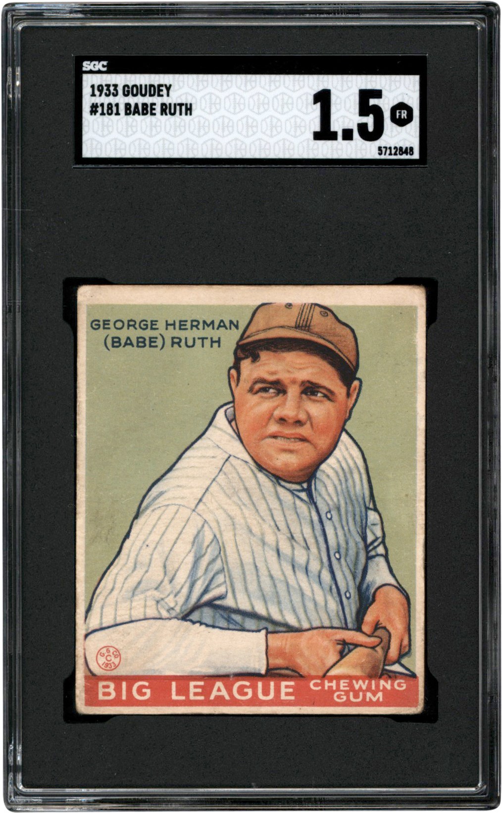 - 1933 Goudey #181 Babe Ruth SGC FR 1.5