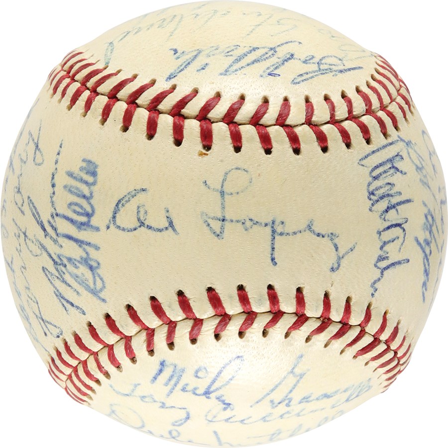 - 1954 Cleveland Indians American League Champions Team-Signed Baseball (PSA NM+ 7.5 Overall)