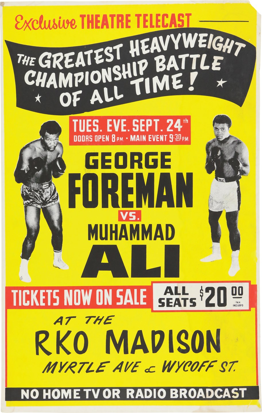 - 1974 Muhammad Ali vs. George Foreman (Rumble In The Jungle) Closed Circuit Poster