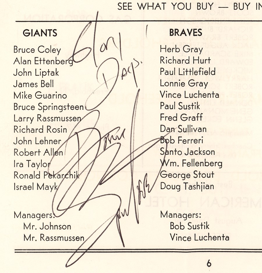 - Bruce Springsteen Signed 1963 Babe Ruth League All-Star Tournament Program w/"Glory Days" Inscription (PSA)