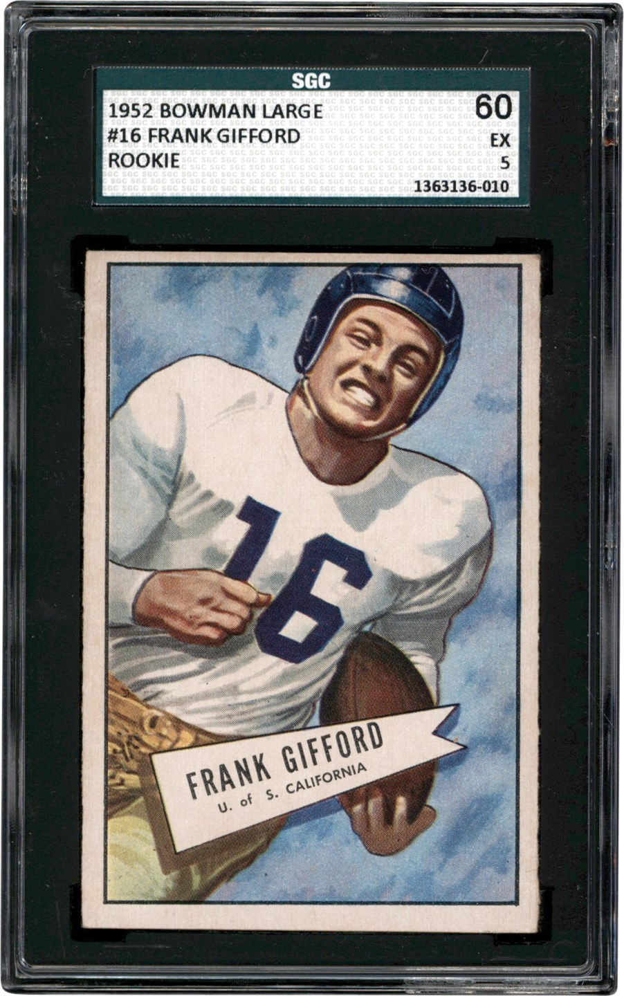 - 1952 Bowman Large Football #16 Frank Gifford Rookie Card SGC EX 5
