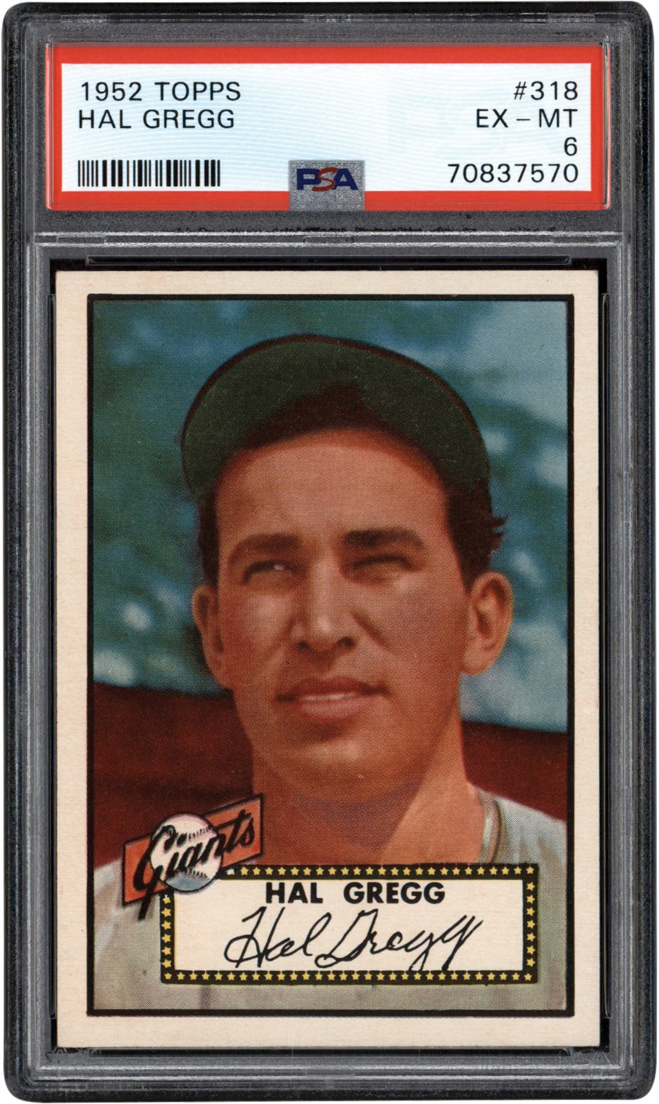 - 1952 Topps #318 Hal Gregg PSA EX-MT 6 - Newly Discovered Example