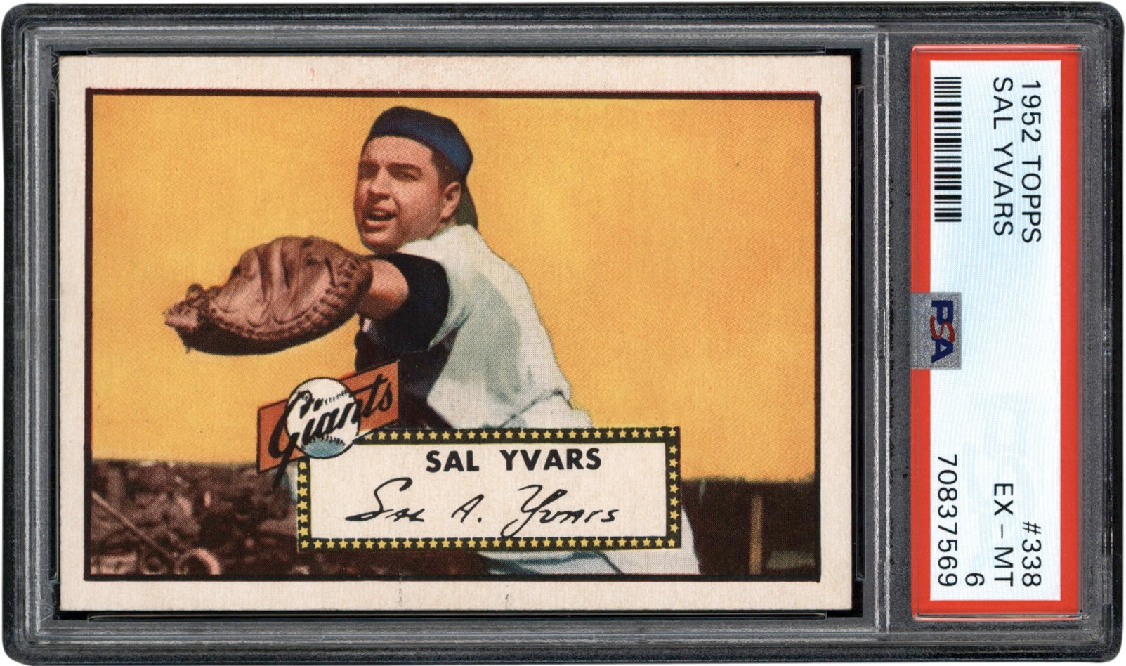 - 1952 Topps #338 Sal Yvars PSA EX-MT 6 - Newly Discovered Example