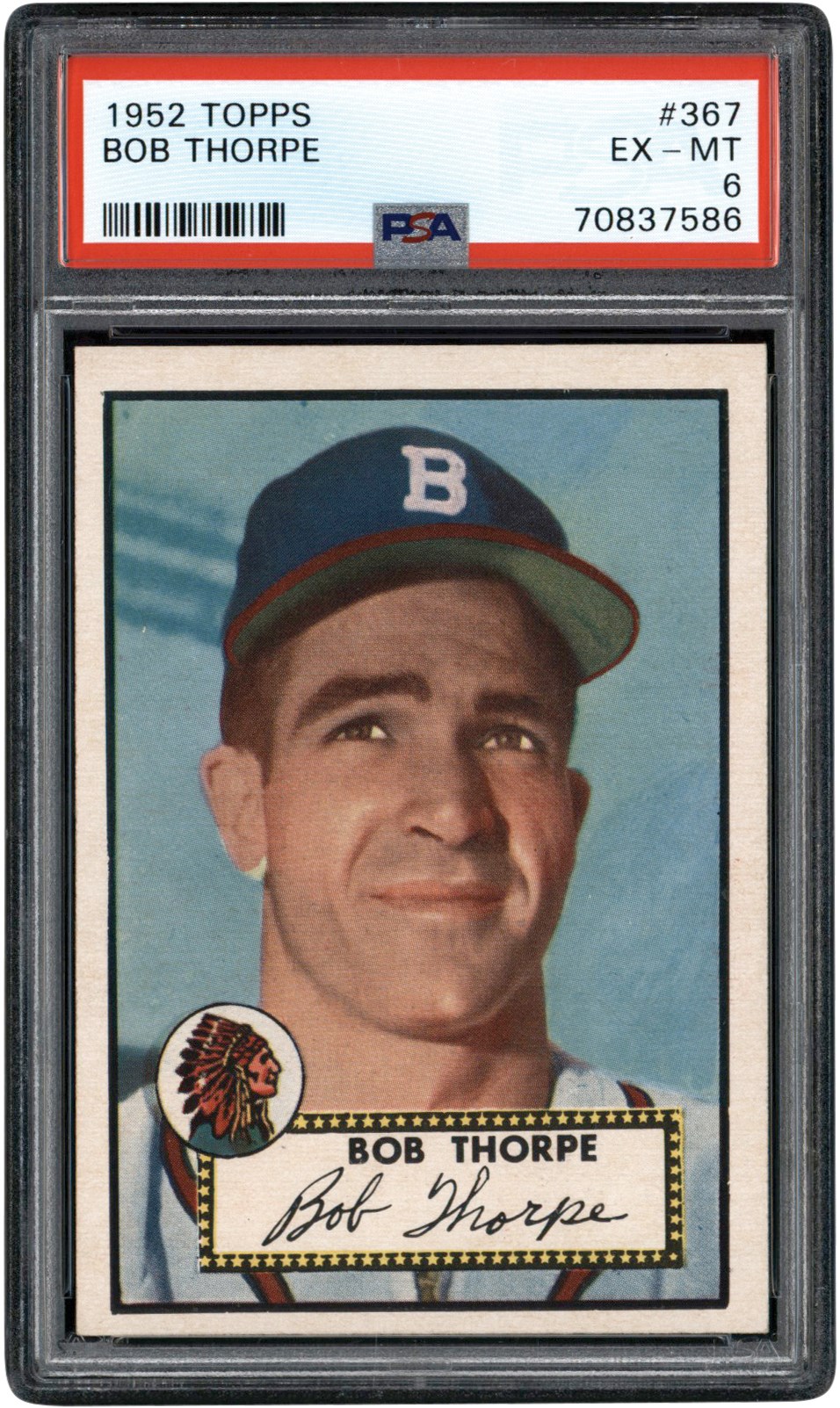 - 1952 Topps #367 Bob Thorpe PSA EX-MT 6 - Newly Discovered Example