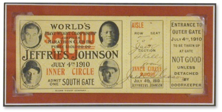 Muhammad Ali & Boxing - July 4, 1910 Jeffries - Johnson Full Ticket Signed by Jack Gleason to Jack Skelly