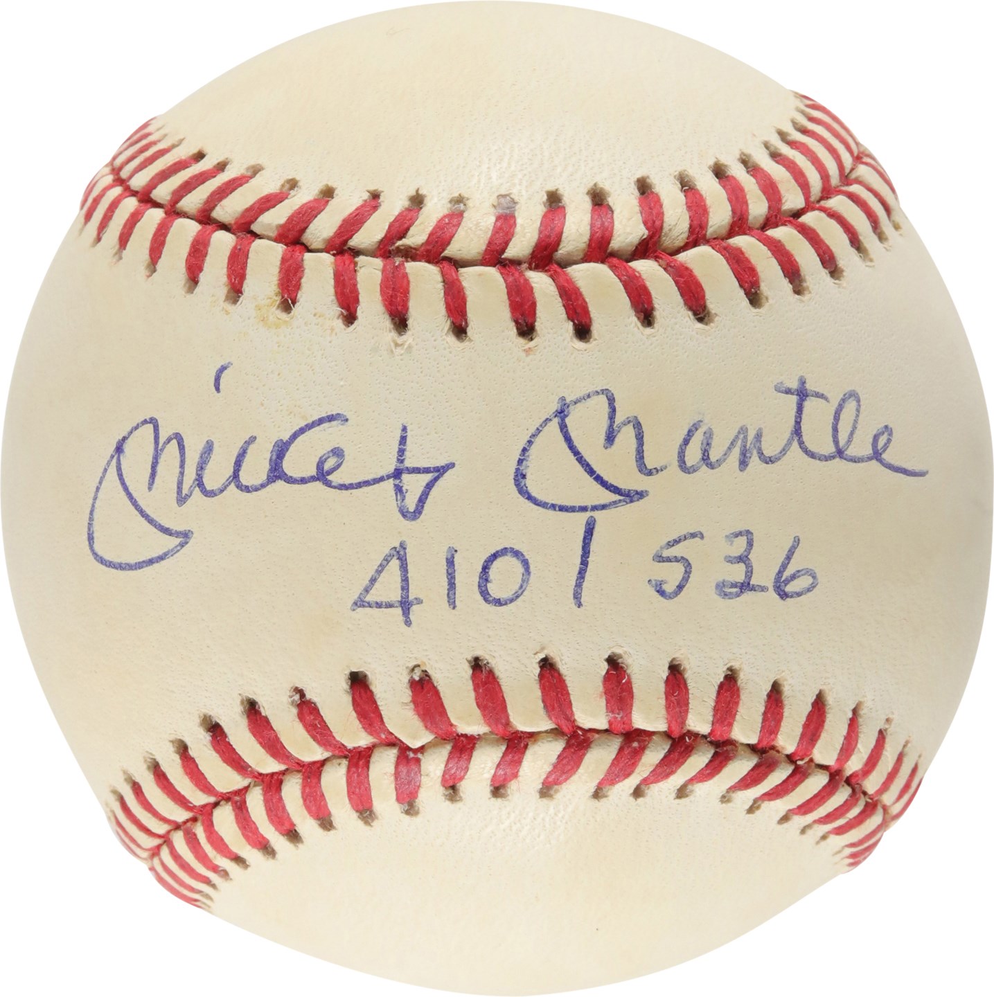 Baseball Autographs - Mickey Mantle "410/536" Single-Signed Baseball (PSA NM+ 7.5 Overall)