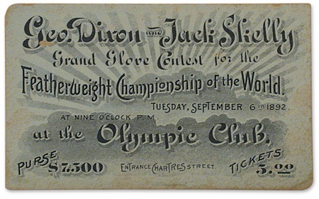 1892 George Dixon and Jack Skelly Featherweight Championship of the World Ticket