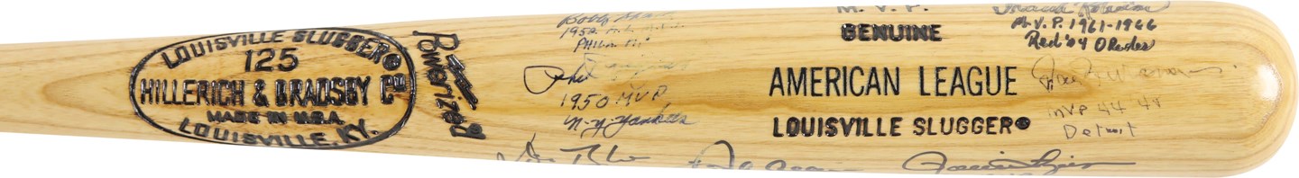 Baseball Autographs - American League MVPs Signed Bat - 10 Signatures (JSA)