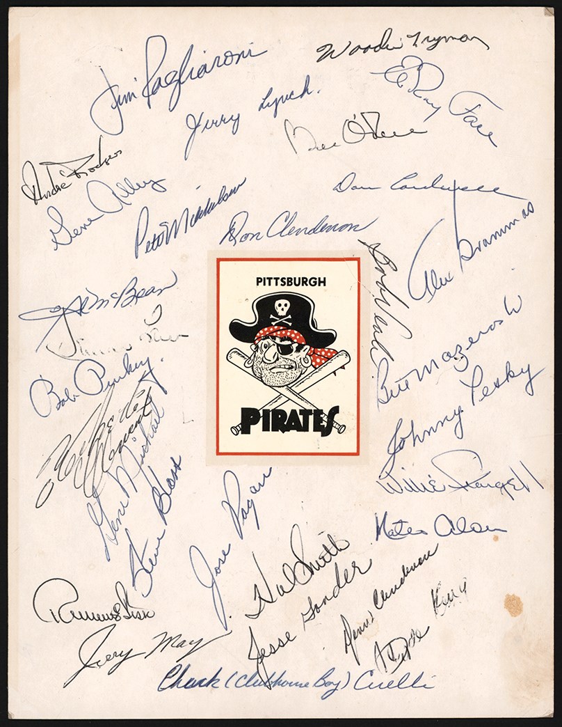 - 1966 Pittsburgh Pirates Team-Signed Sheet w/Roberto Clemente (PSA)