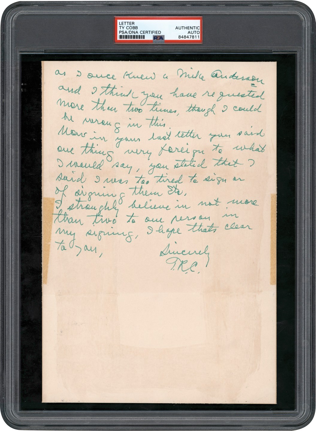 - Ty Cobb Signed Handwritten Letter (PSA)