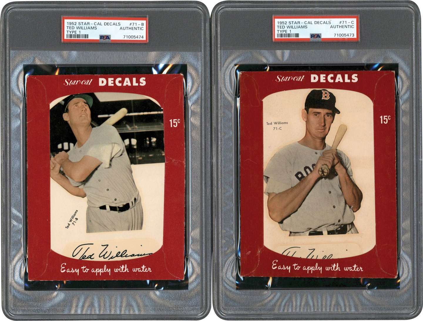 - 1952 Star-Cal Decals Ted Williams PSA Authentic Duo (2)