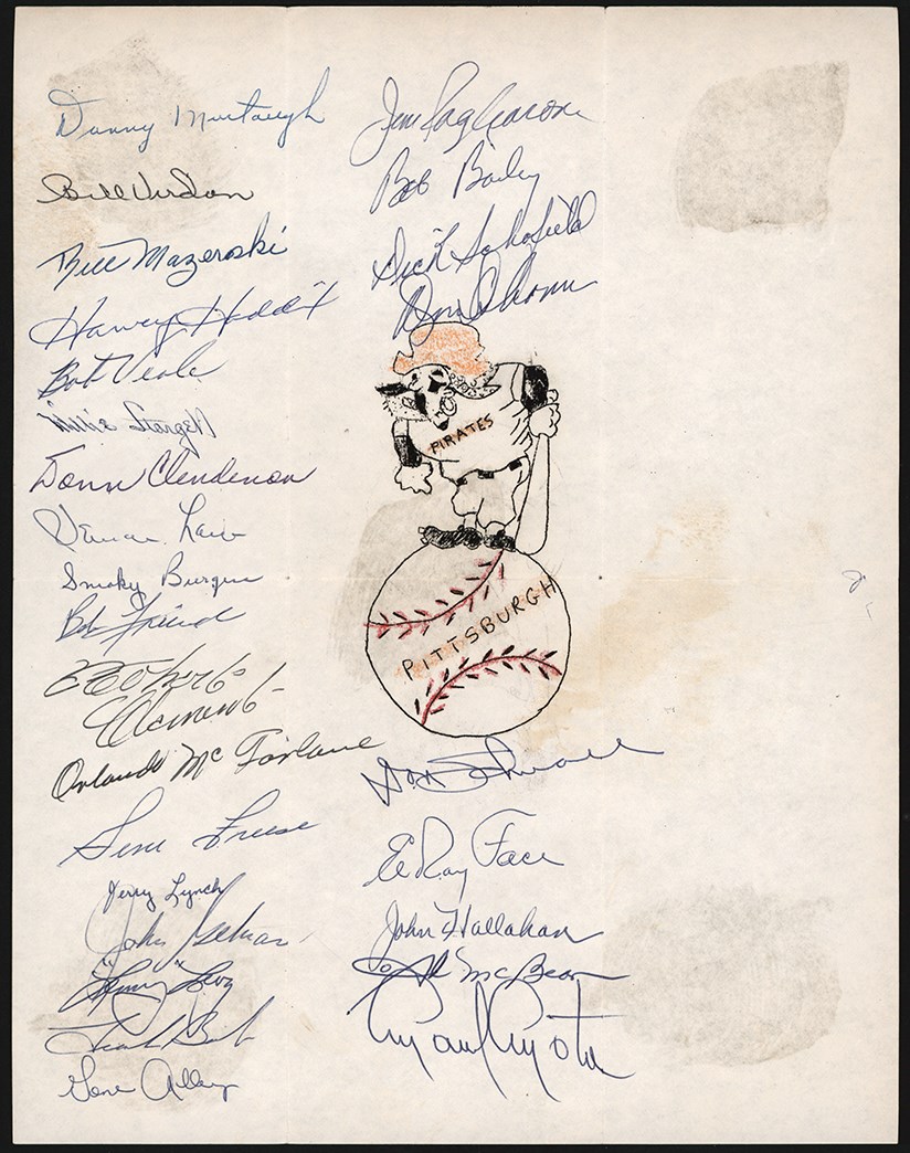 Clemente and Pittsburgh Pirates - 64 Pittsburgh Pirates Team-Signed Sheet w/Roberto Clemente (PSA)