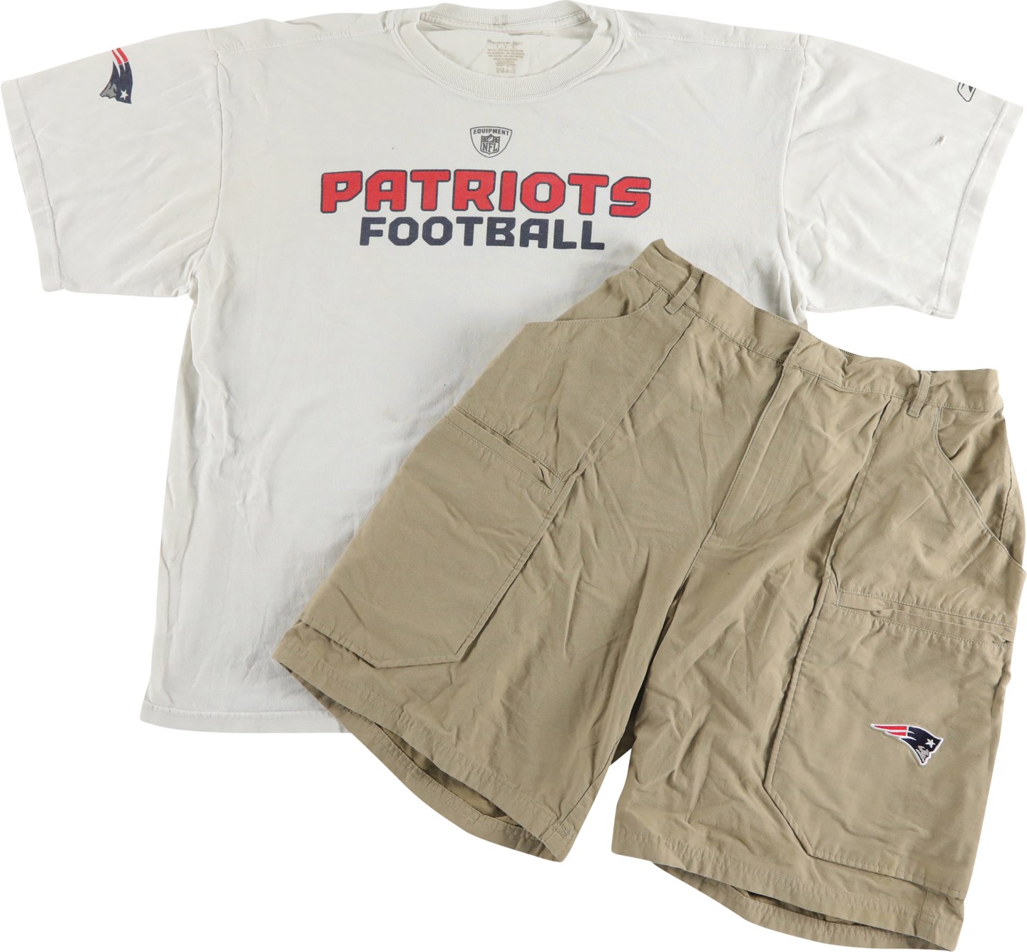 Football - Rare Bill Belichick Worn New England Patriots Practice Shirt and Shorts