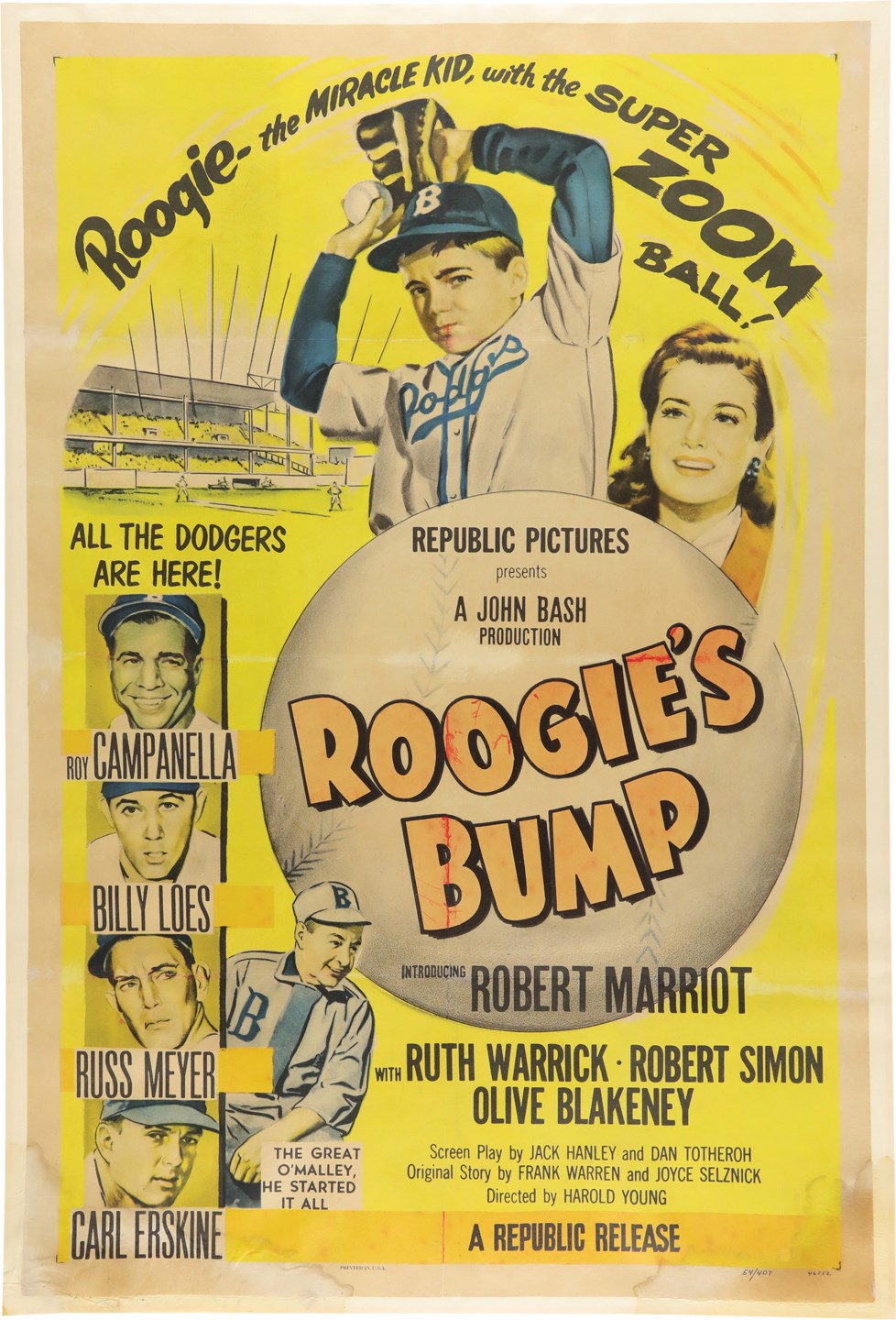 - 1954 Roogie's Bump Original 1-Sheet Movie Poster w/Roy Campanella