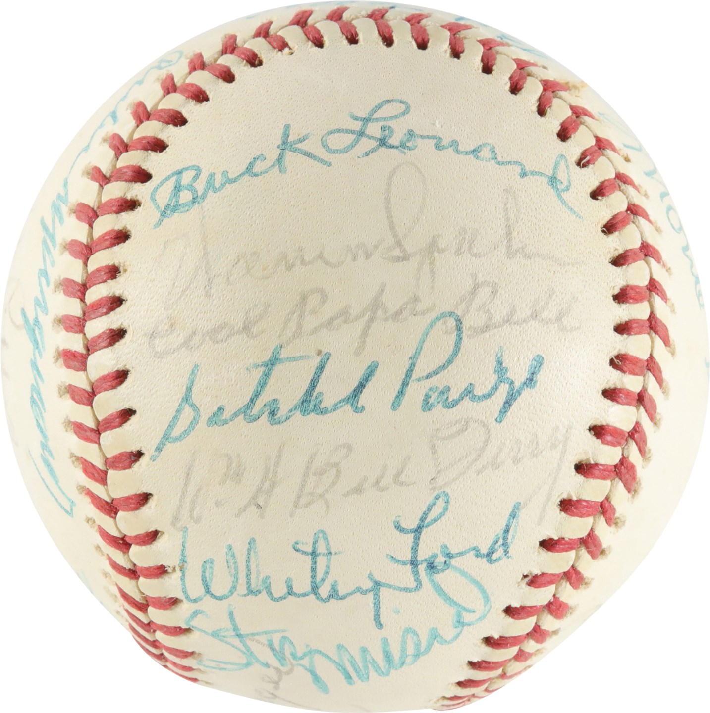 Baseball Autographs - 1974 HOFers & Stars Multi-Signed Baseball w/Paige & Mantle (PSA)