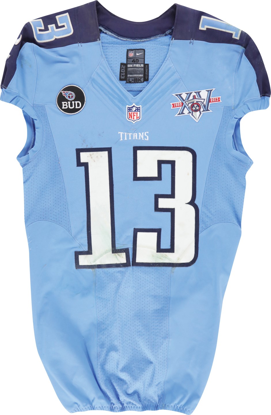 Football - 12/15/13 Kendall Wright Baby Blue Tennessee Titans Unwashed Game Worn Jersey - Career High 150 Yard Game (Photo-Matched)