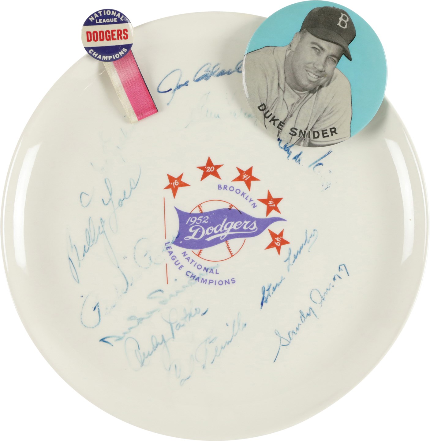 - Vintage 1952 Brooklyn Dodgers Commemorative Plate Signed by 11 Team Members Including Snider, Reese & Furillo (PSA)