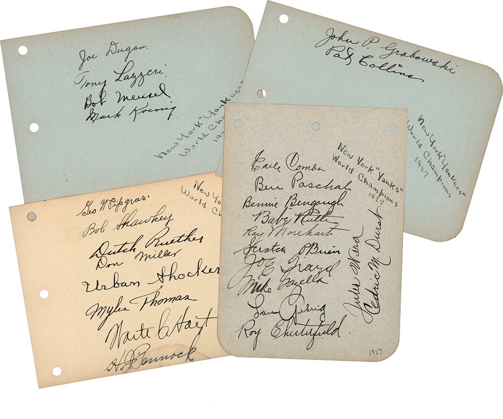 Baseball Autographs - 1927 New York Yankees World Champions Team-Signed Album Sheets w/Ruth, Gehrig, Giard & Shocker (PSA)