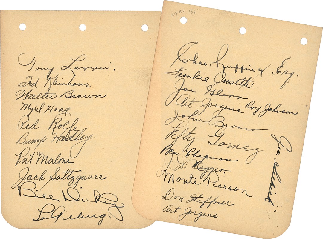 Baseball Autographs - 1936 New York Yankees World Champions Team-Signed Album Pages w/Gehrig & DiMaggio (PSA)