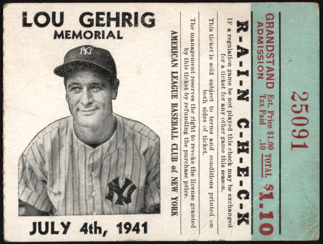 - 1941 Lou Gehrig Memorial Day Ticket Stub