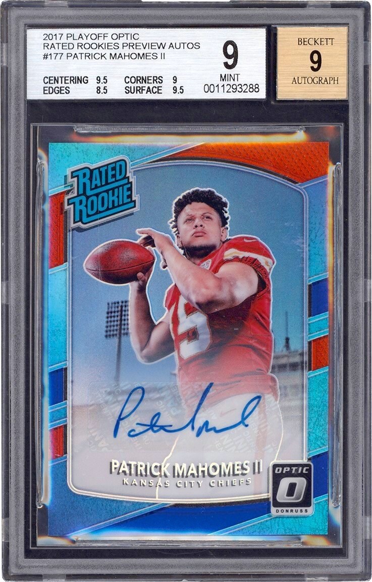 - 017 Playoff Optic Rated Rookies Preview Autos #177 Patrick Mahomes Autograph #21/23 BGS MINT 9 Auto 9