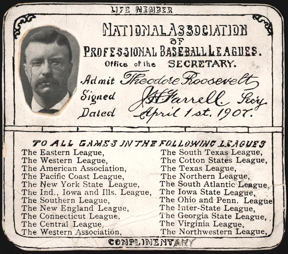 Baseball Memorabilia - 1907 Teddy Roosevelt National Association Lifetime Pass Production Mock Up