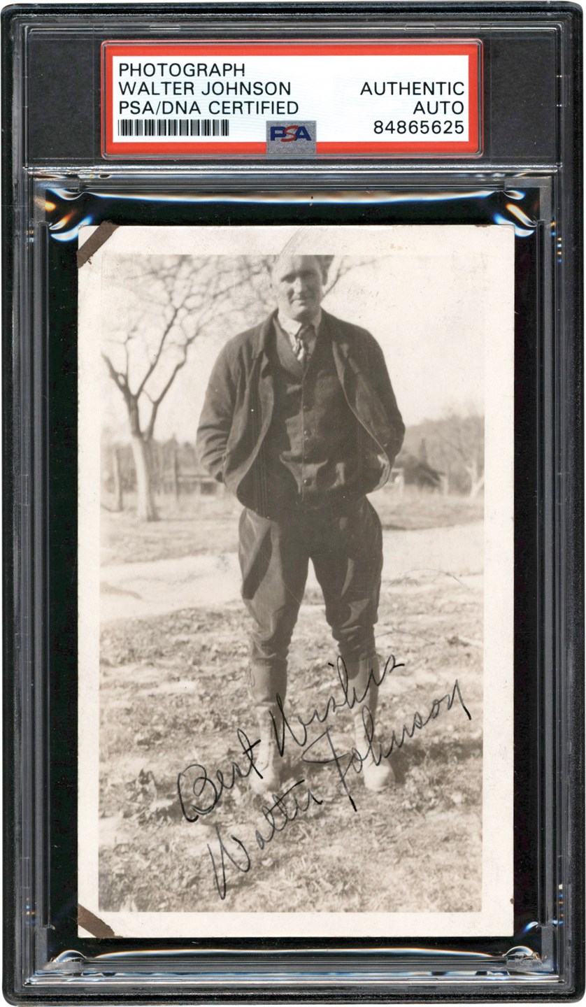 Baseball Autographs - Walter Johnson Signed Vintage Photograph (PSA)