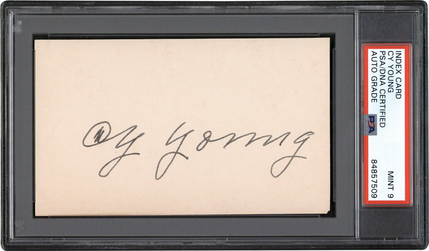 Baseball Autographs - Cy Young Signed Index Card (PSA MINT 9 Auto)