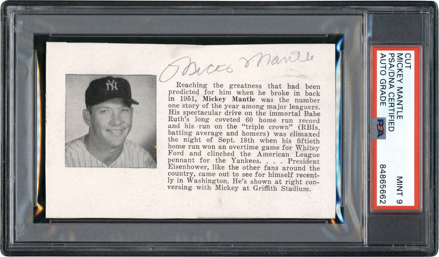 - Circa 1956 Mickey Mantle Autograph (PSA MINT 9 Auto)
