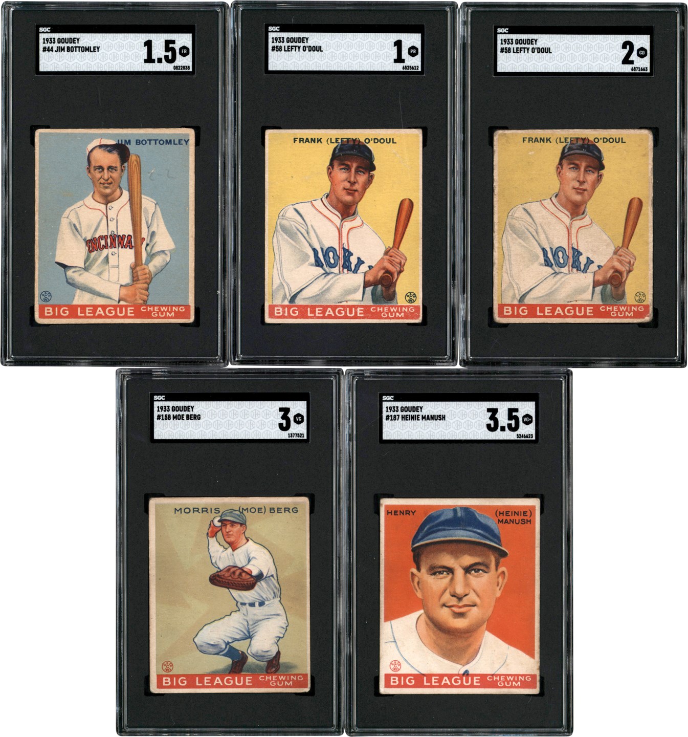 - 1933 Goudey Collection w/Mo Berg (5) All SGC