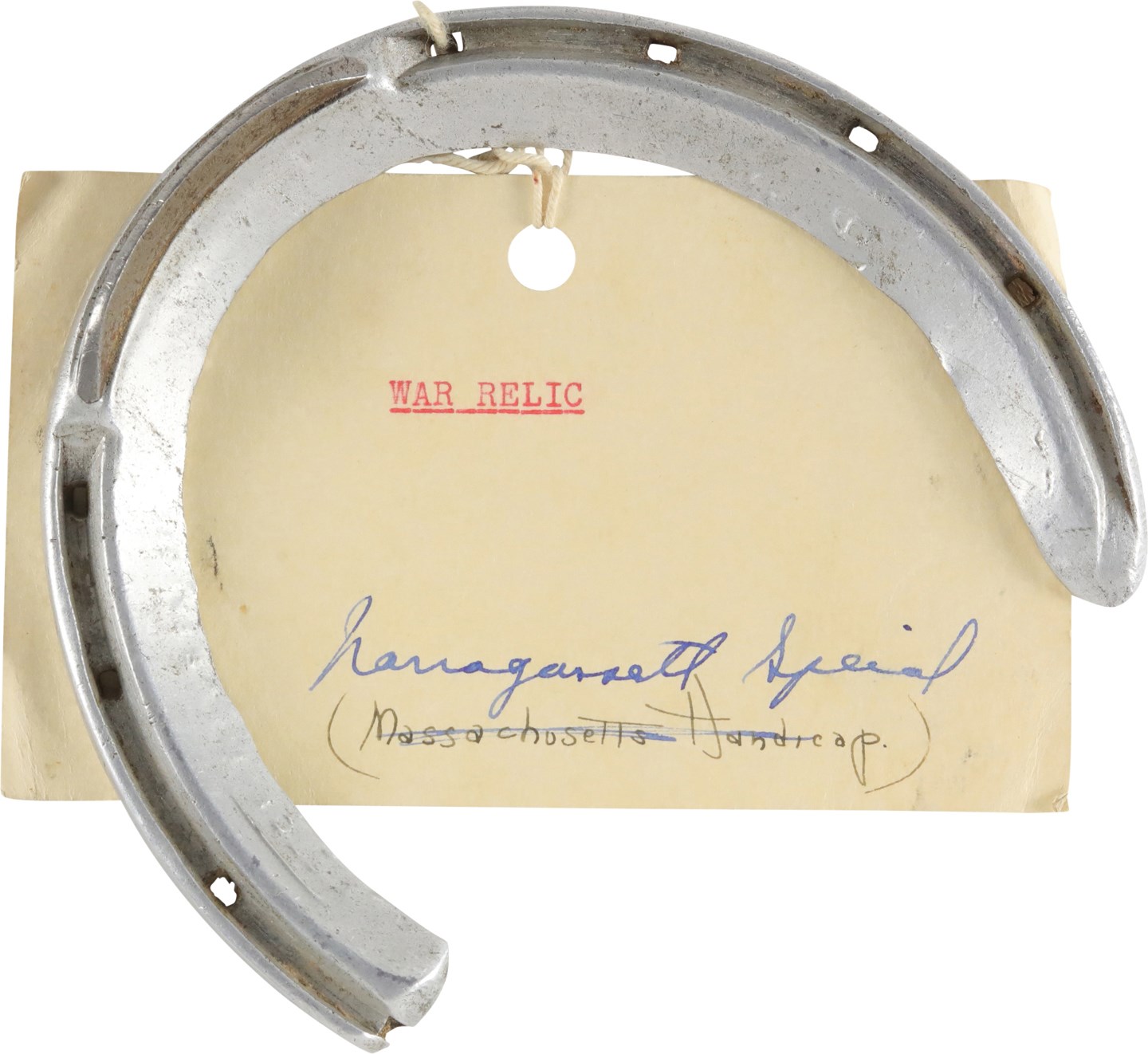Horse Racing - 1941 "War Relic" Horseshoe Attributed to Narragansett Special Victory