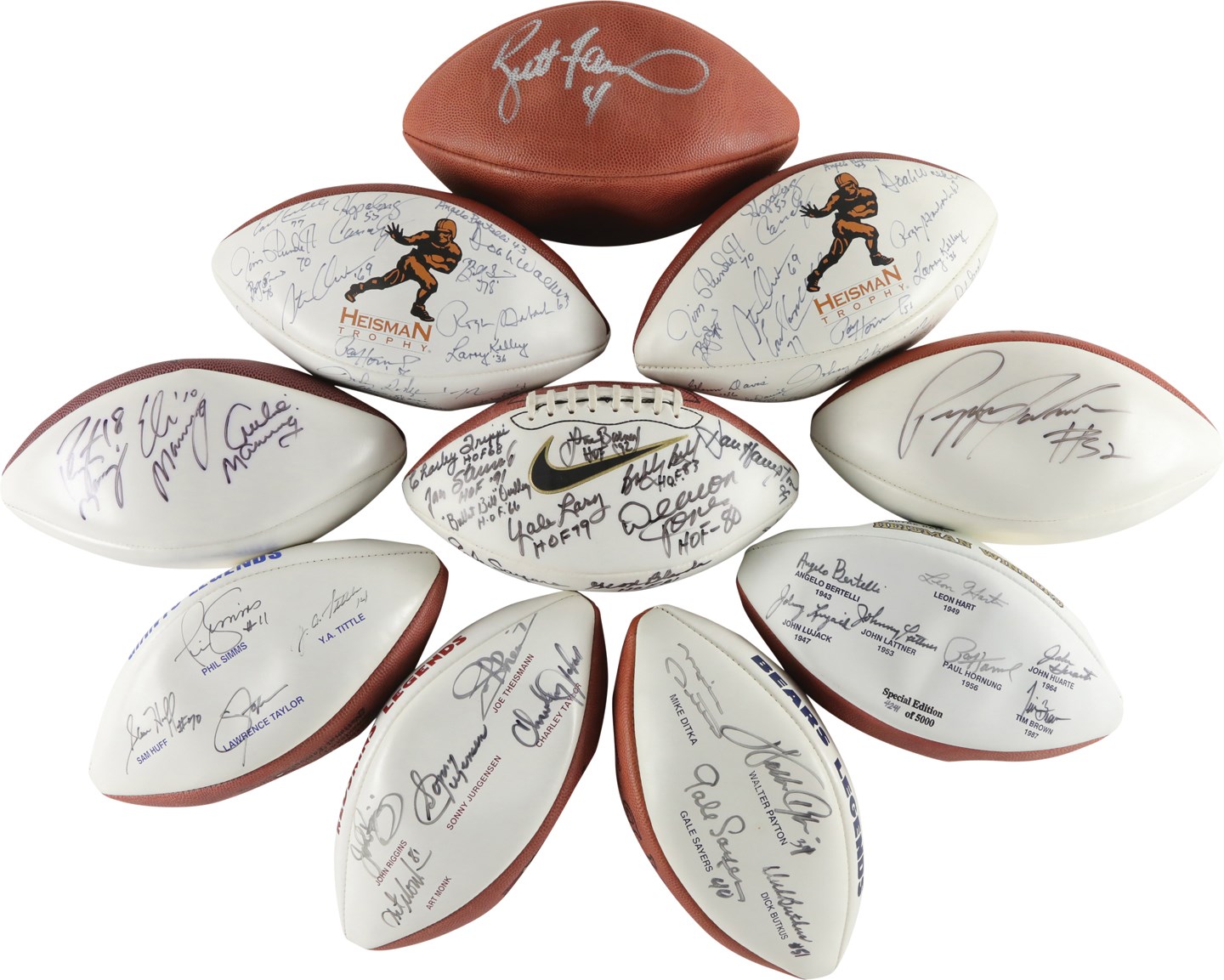 - Football HOFers and Legends Signed Football Collection (10) w/Walter Payton & Heisman Winners (90 Autographs)