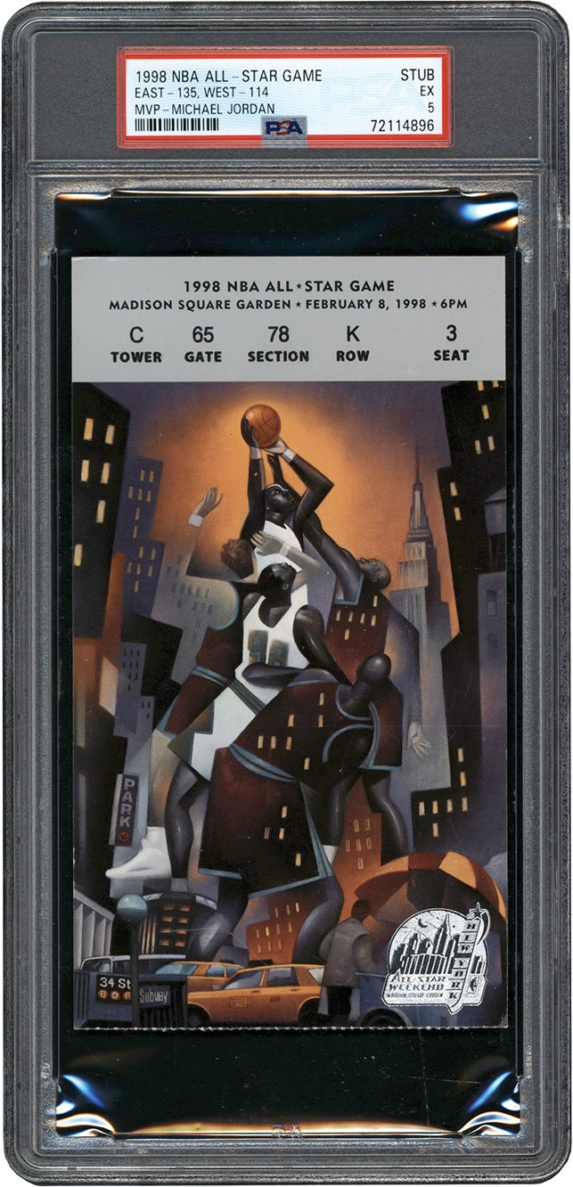 - 1998 NBA All Star Game Ticket Stub - Kobe Bryant's First All Star Game PSA EX 5