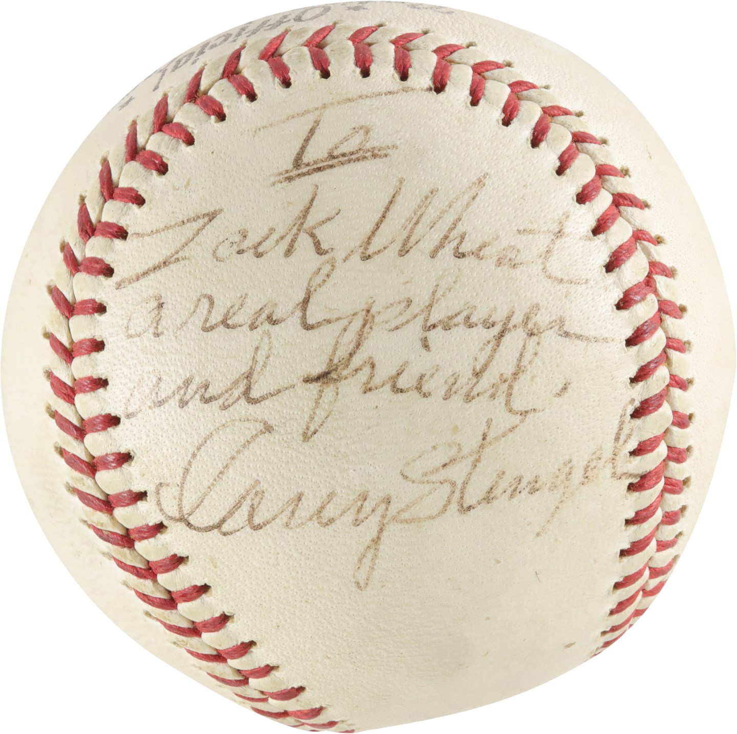- 1960s High Grade Casey Stengel Signed Baseball Personalized to Zack Wheat (PSA)