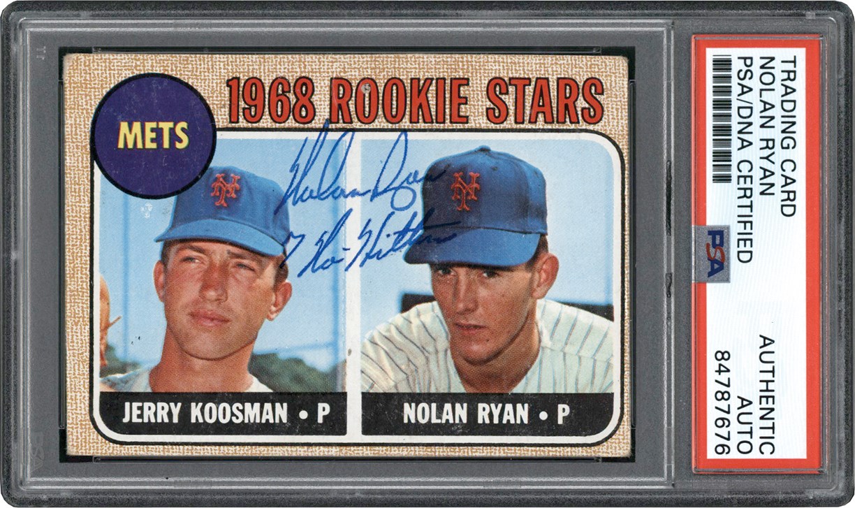 - Signed & Inscribed "7 No Hitters" 1968 Topps #177 Nolan Ryan Rookie Card (PSA)