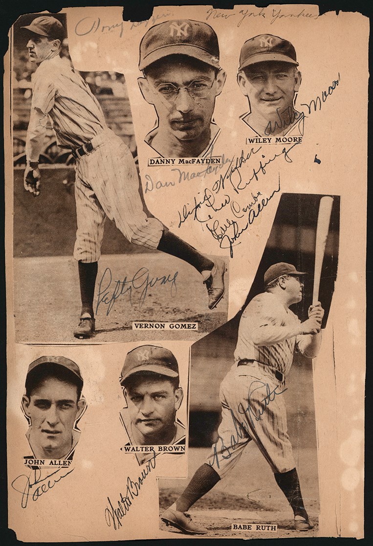- Circa 1933 Babe Ruth Signed Scrapbook Page w/Additional Hall of Famers & Stars (PSA)