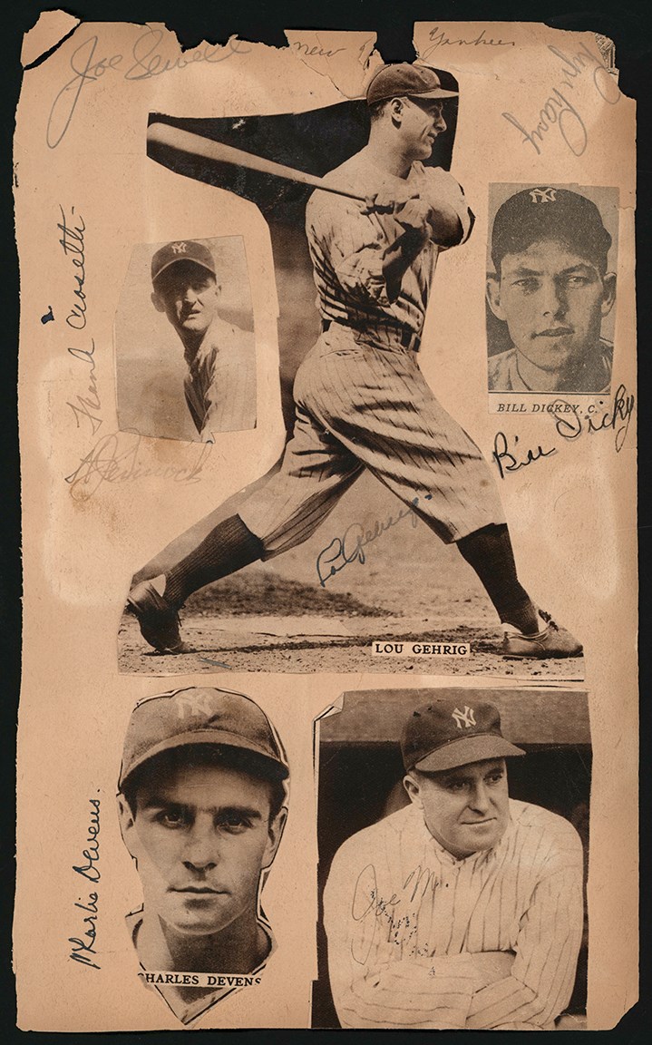 - Circa 1933 Lou Gehrig Signed Scrapbook Page w/Additional Hall of Famers & Stars (PSA)