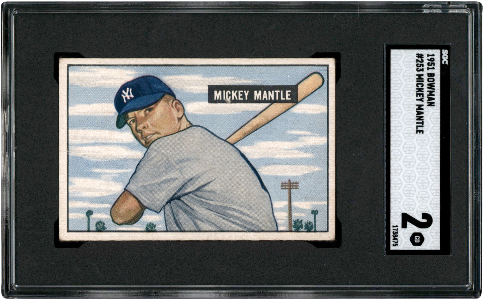 - 1951 Bowman #253 Mickey Mantle Rookie Card SGC GD 2