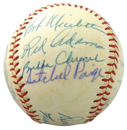 Autographed Baseballs - 1957 Miami Marlins Team Signed Baseball with Satchel Paige