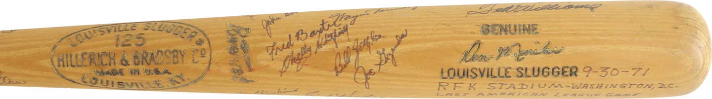 Baseball Autographs - 1971 Washington Senators Team-Signed "Final Game" Bat