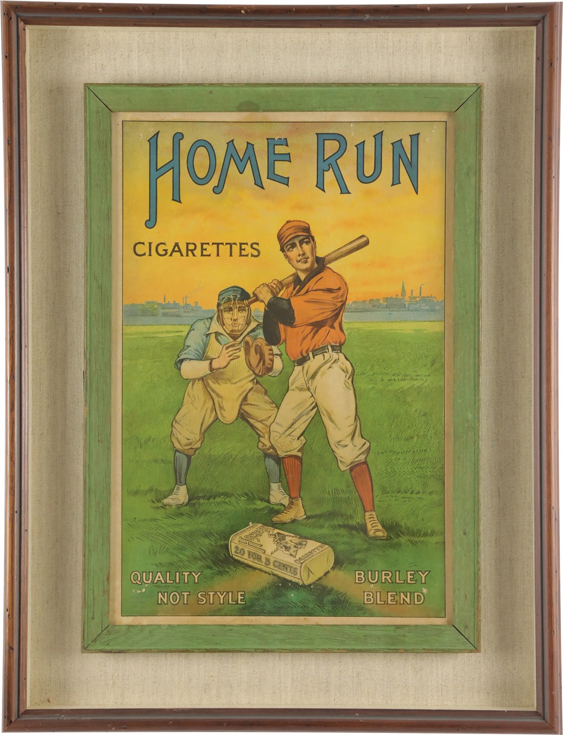 - Circa 1910s Home Run Cigarettes Advertising Poster in Original Frame