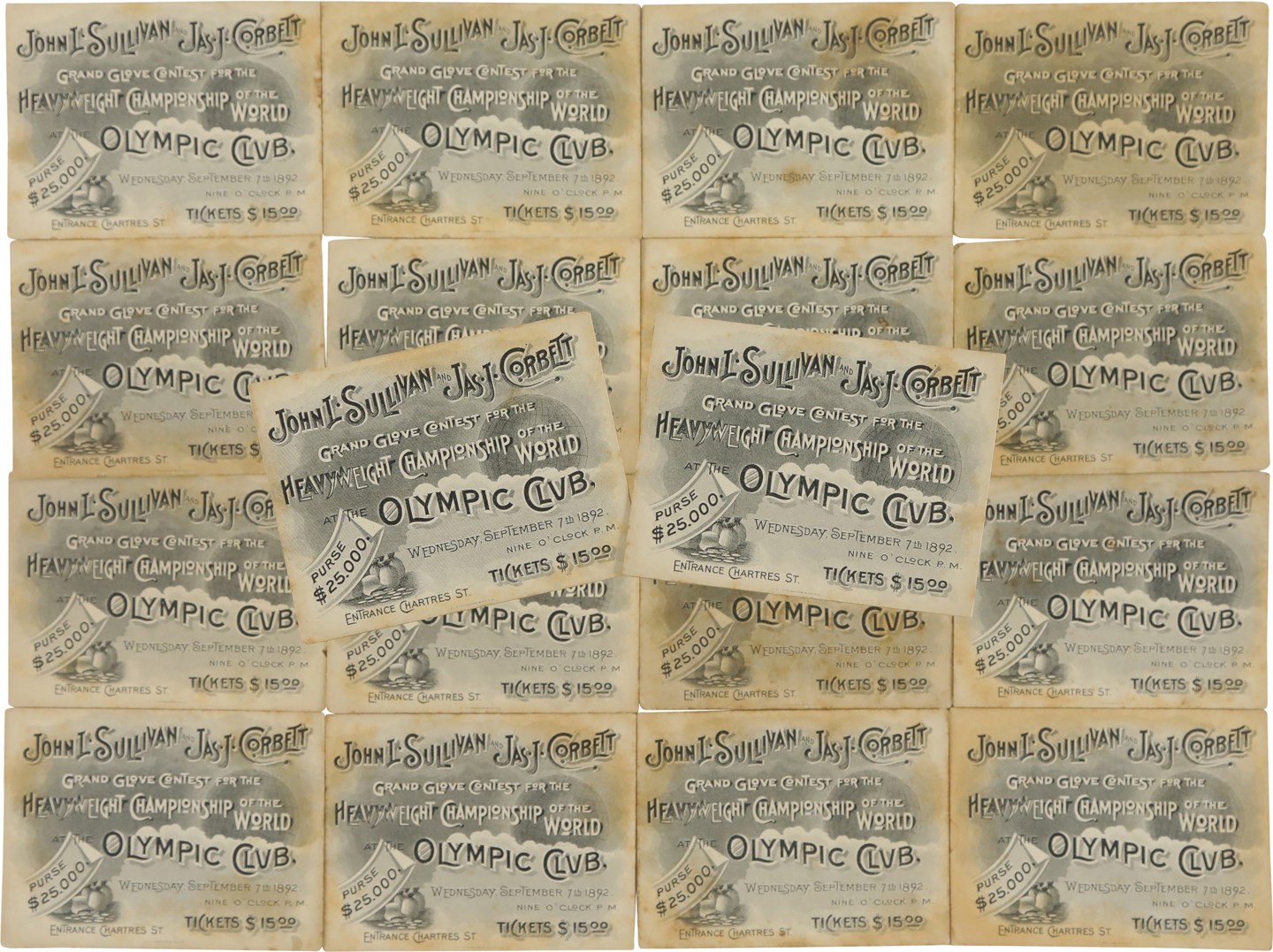 - 1892 John L Sullivan vs. James J Corbett Full Boxing Ticket Collection - Sourced from Olympic Club Boxing Instructor (18)