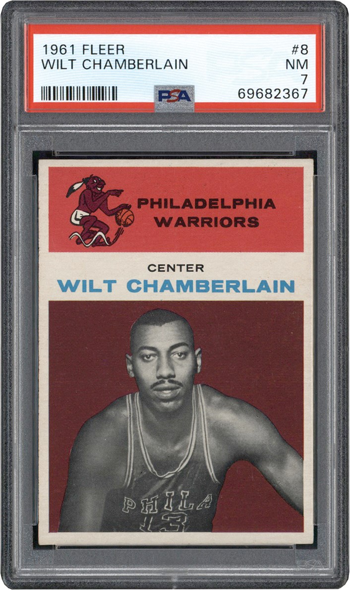 Basketball Cards - 1961-1962 Fleer Basketball #8 Wilt Chamberlain Rookie Card PSA NM 7